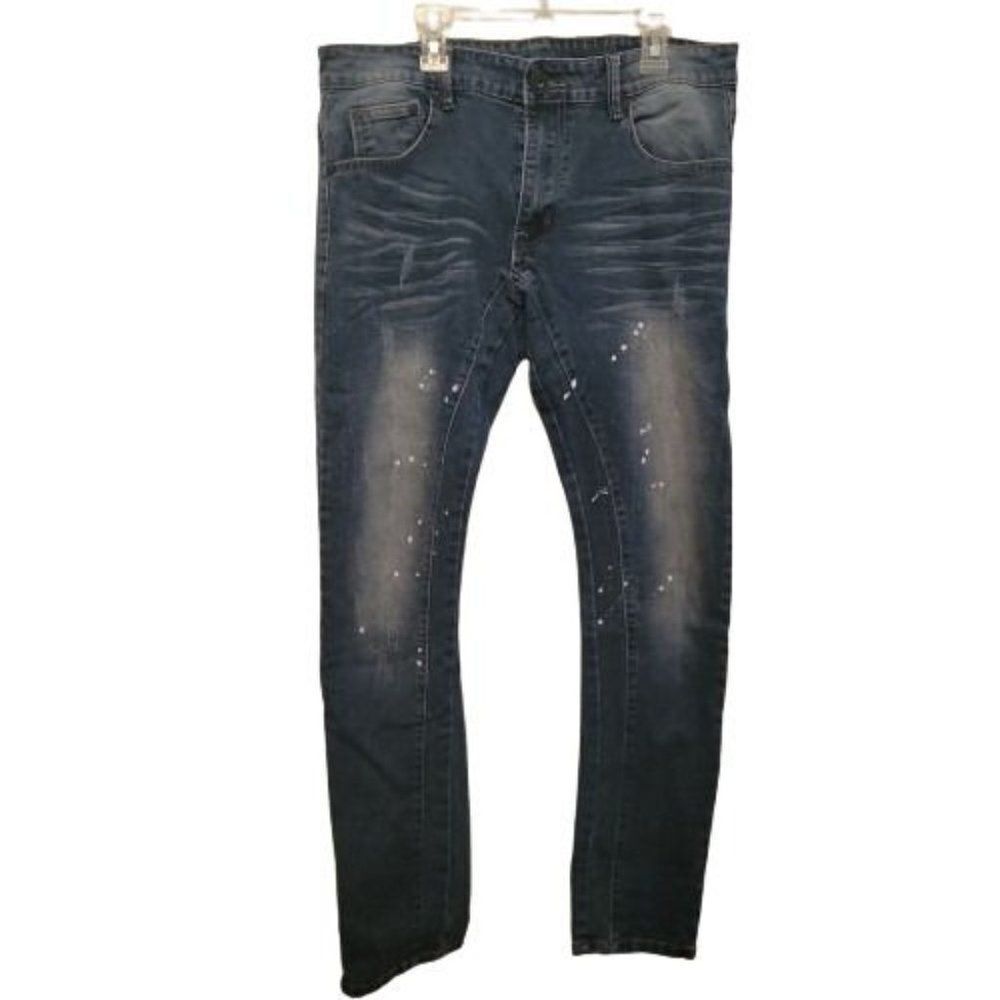 Royal Seven Mens Blue Premium Flex Distressed Denim Straight Jeans Size 34x32